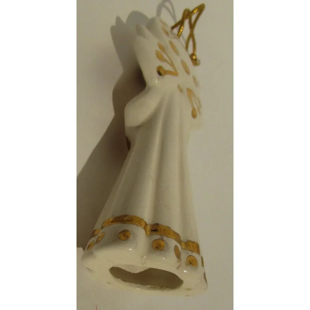 Vintage Angel Ornament White and Gold ceramic praying blonde